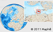 Shaded Relief Location Map of Fyn, highlighted country