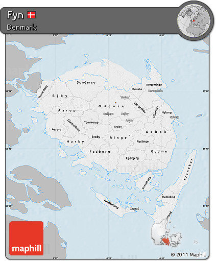 Gray Map of Fyn, single color outside