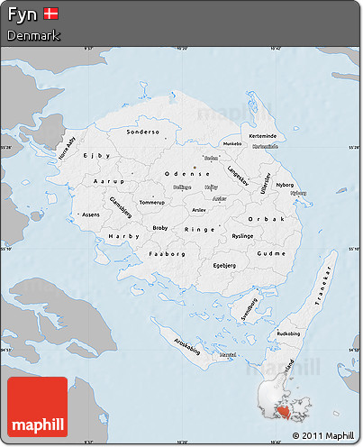 Gray Map of Fyn, single color outside