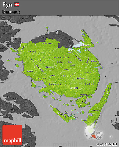 Physical Map of Fyn, darken, desaturated