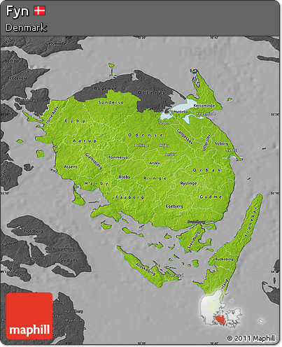 Physical Map of Fyn, darken, desaturated