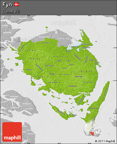 Physical Map of Fyn, lighten, desaturated