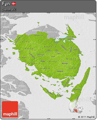 Physical Map of Fyn, lighten, desaturated