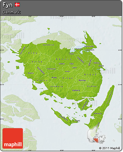 Physical Map of Fyn, lighten