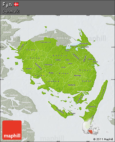 Physical Map of Fyn, lighten, semi-desaturated