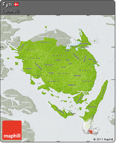 Physical Map of Fyn, lighten, semi-desaturated