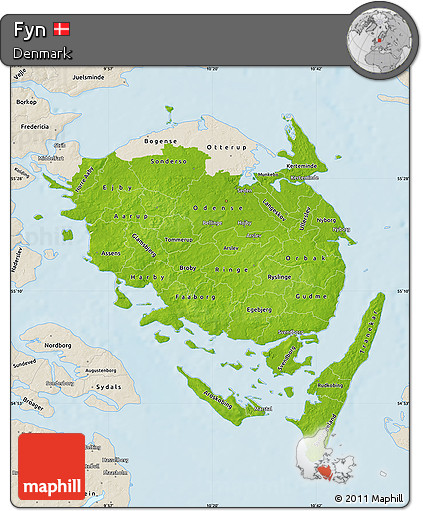 Physical Map of Fyn, shaded relief outside