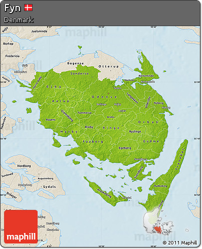 Physical Map of Fyn, shaded relief outside
