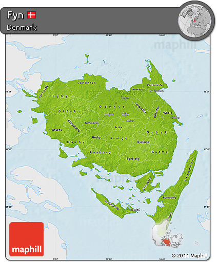 Physical Map of Fyn, single color outside