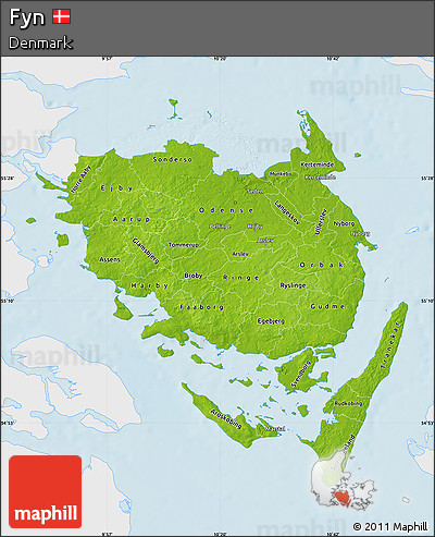 Physical Map of Fyn, single color outside