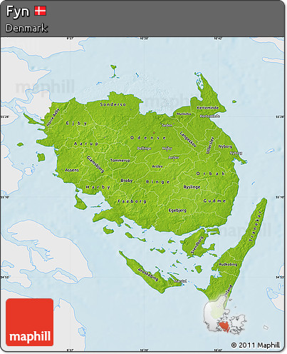 Physical Map of Fyn, single color outside