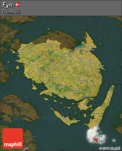 Satellite Map of Fyn, darken