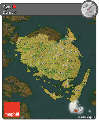 Satellite Map of Fyn, darken