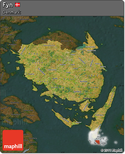 Satellite Map of Fyn, darken