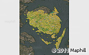 Satellite Map of Fyn, darken, semi-desaturated