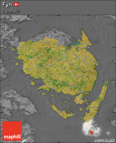 Satellite Map of Fyn, desaturated