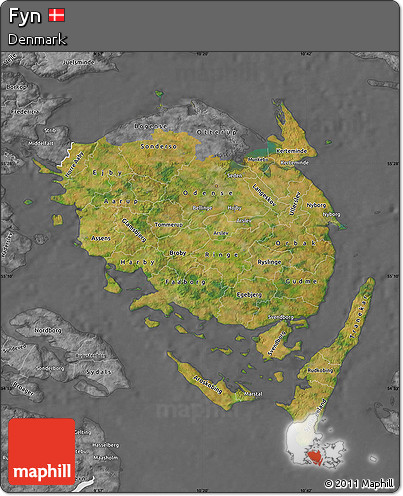 Satellite Map of Fyn, desaturated