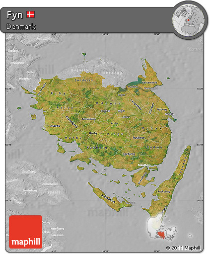 Satellite Map of Fyn, lighten, desaturated