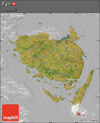 Satellite Map of Fyn, lighten, desaturated