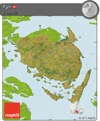Satellite Map of Fyn, physical outside