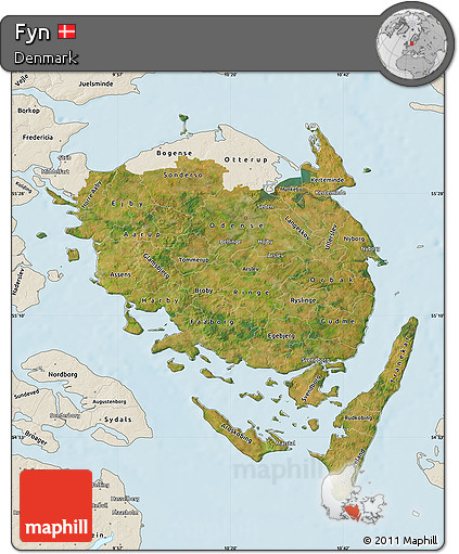 Satellite Map of Fyn, shaded relief outside