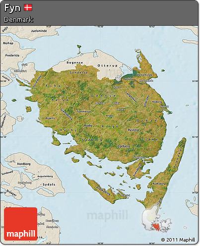 Satellite Map of Fyn, shaded relief outside