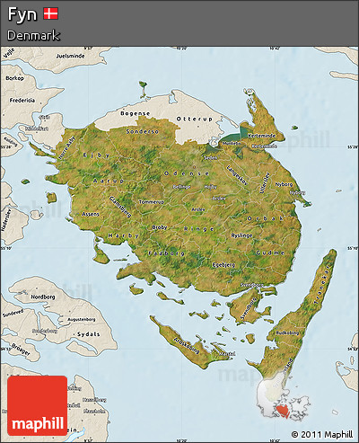 Satellite Map of Fyn, shaded relief outside