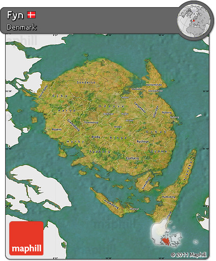Satellite Map of Fyn, single color outside