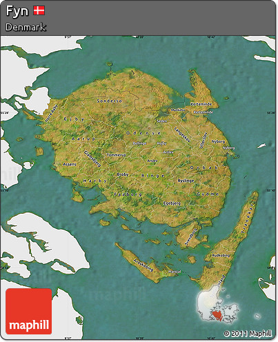 Satellite Map of Fyn, single color outside