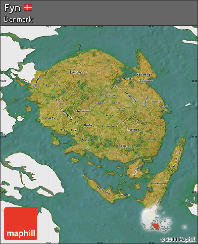 Satellite Map of Fyn, single color outside