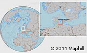 Gray Location Map of Orbak, within the entire country, hill shading