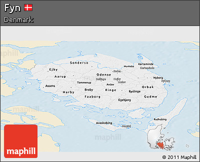 Classic Style Panoramic Map of Fyn, single color outside