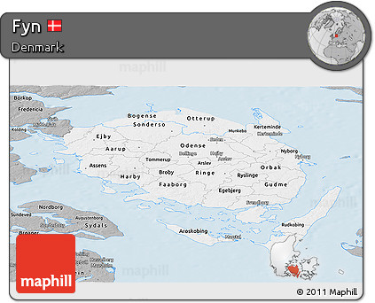 Gray Panoramic Map of Fyn