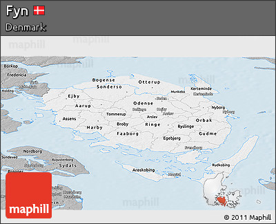 Gray Panoramic Map of Fyn