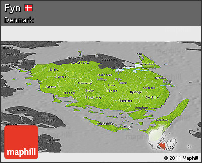Physical Panoramic Map of Fyn, darken, desaturated