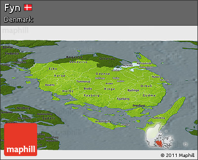 Physical Panoramic Map of Fyn, darken