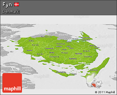 Physical Panoramic Map of Fyn, lighten, desaturated