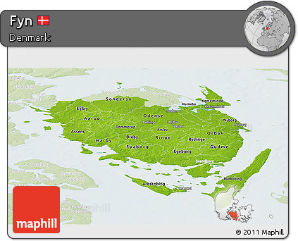 Physical Panoramic Map of Fyn, lighten