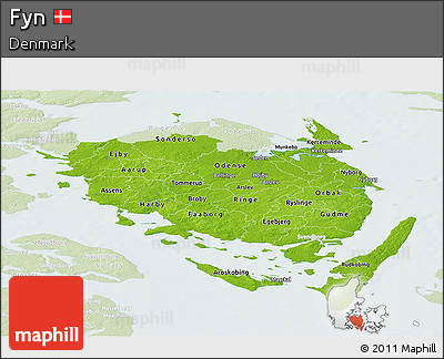 Physical Panoramic Map of Fyn, lighten