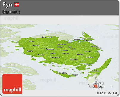 Physical Panoramic Map of Fyn, lighten