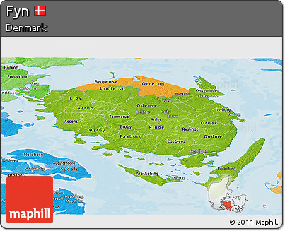 Physical Panoramic Map of Fyn, political shades outside