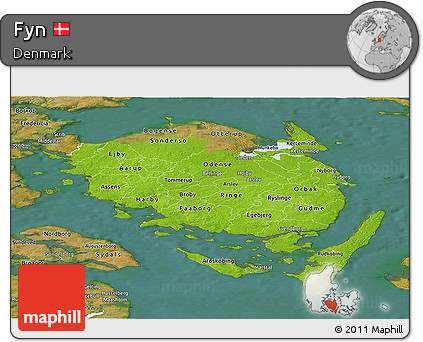 Physical Panoramic Map of Fyn, satellite outside