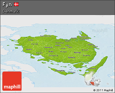 Physical Panoramic Map of Fyn, single color outside