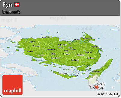 Physical Panoramic Map of Fyn, single color outside
