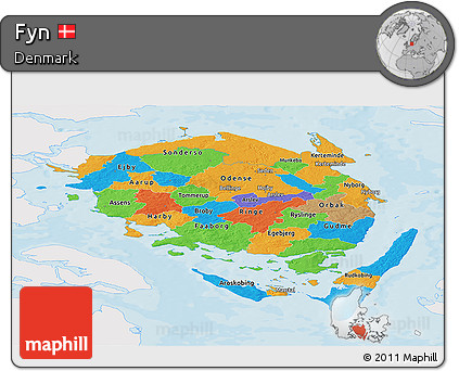 Political Panoramic Map of Fyn, single color outside