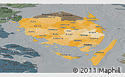 Political Shades Panoramic Map of Fyn, darken, semi-desaturated