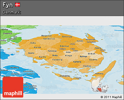 Political Shades Panoramic Map of Fyn