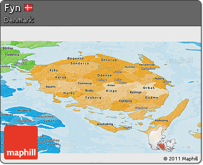 Political Shades Panoramic Map of Fyn