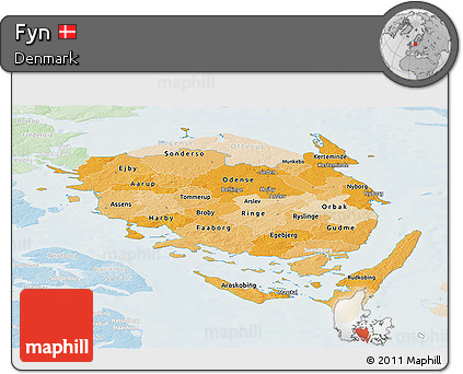 Political Shades Panoramic Map of Fyn, lighten