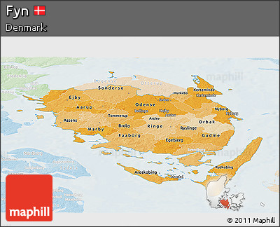 Political Shades Panoramic Map of Fyn, lighten